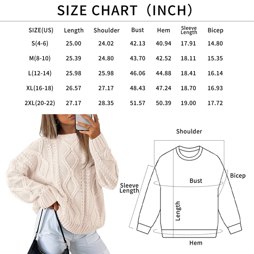 Oversized Sweaters for Women Cable Knit Crewneck Pullover Casual Long Sleeve Top Fall Womens Clothes