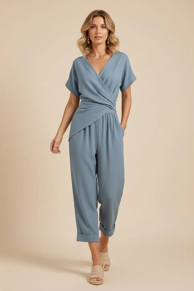 Wrap Front Two Piece Set with Tailored Trousers