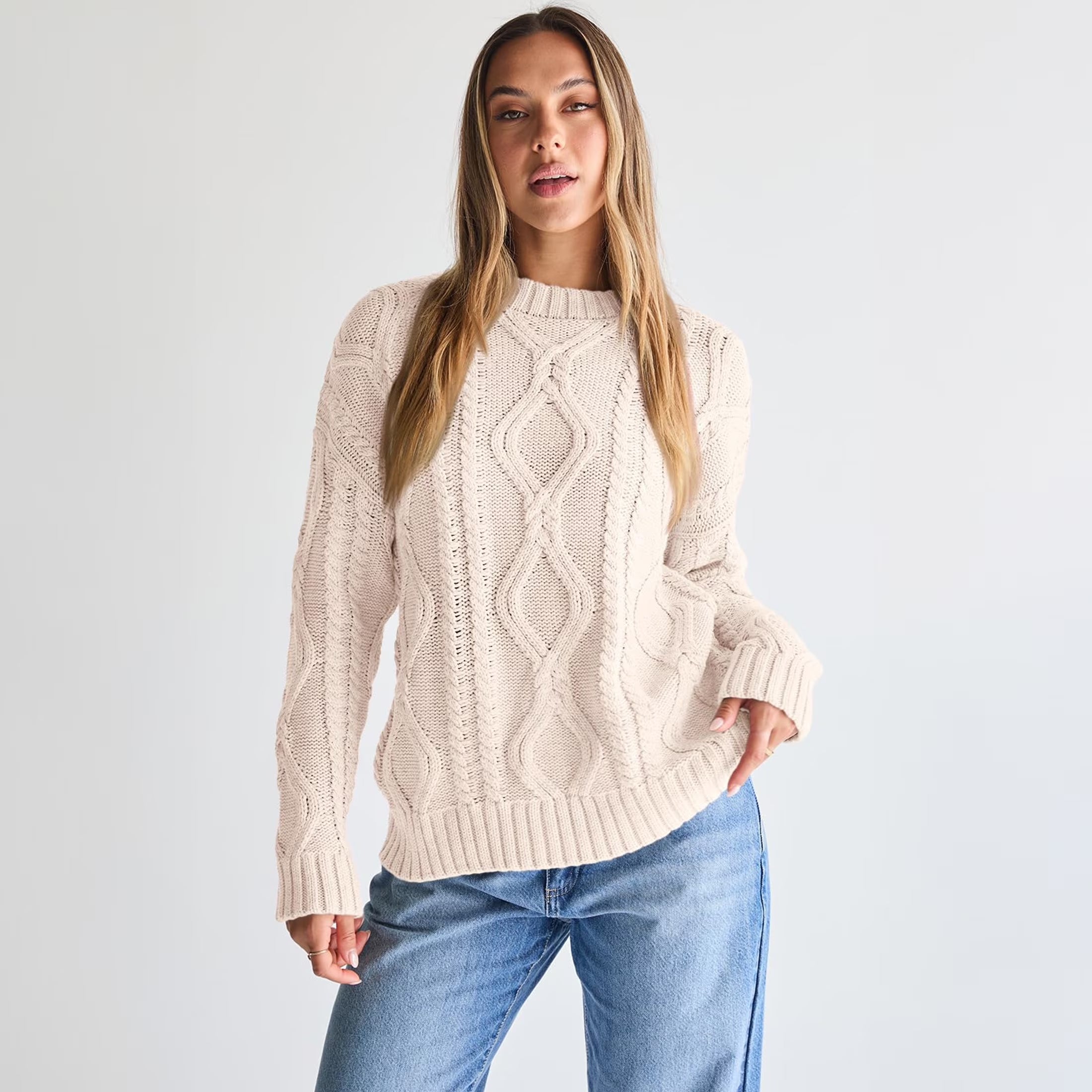 Oversized Sweaters for Women Cable Knit Crewneck Pullover Casual Long Sleeve Top Fall Womens Clothes