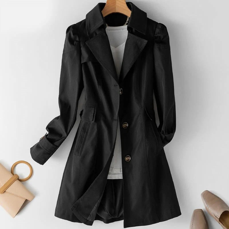 Women’S Long Trench Coat with Single Button Row