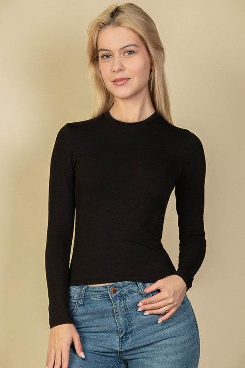 Ribbed round Neck Long Sleeve Top