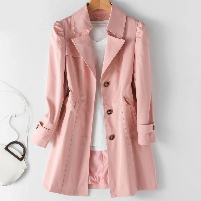 Women’S Long Trench Coat with Single Button Row