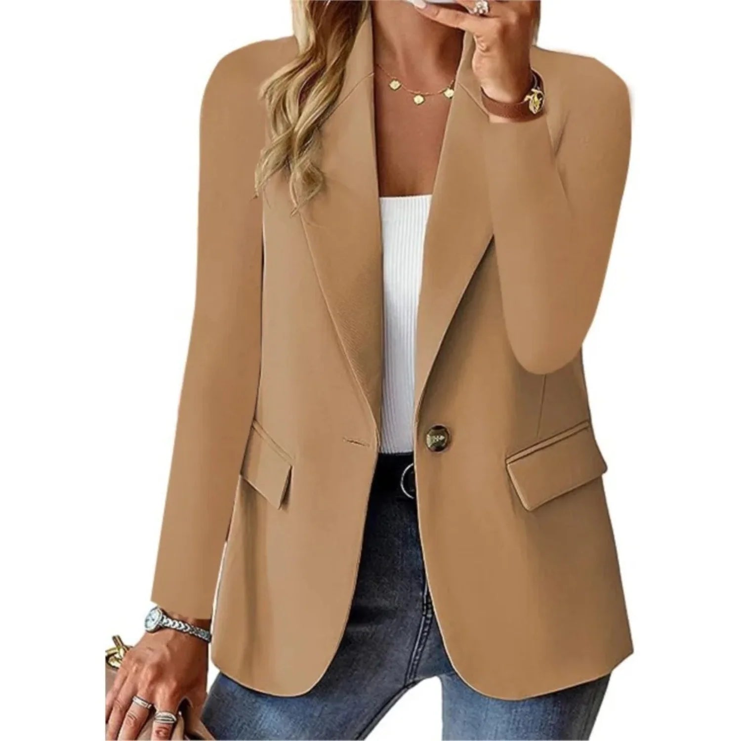 Women'S Long-Sleeve Slim-Fit Blazer with Buckle - Fall Edition