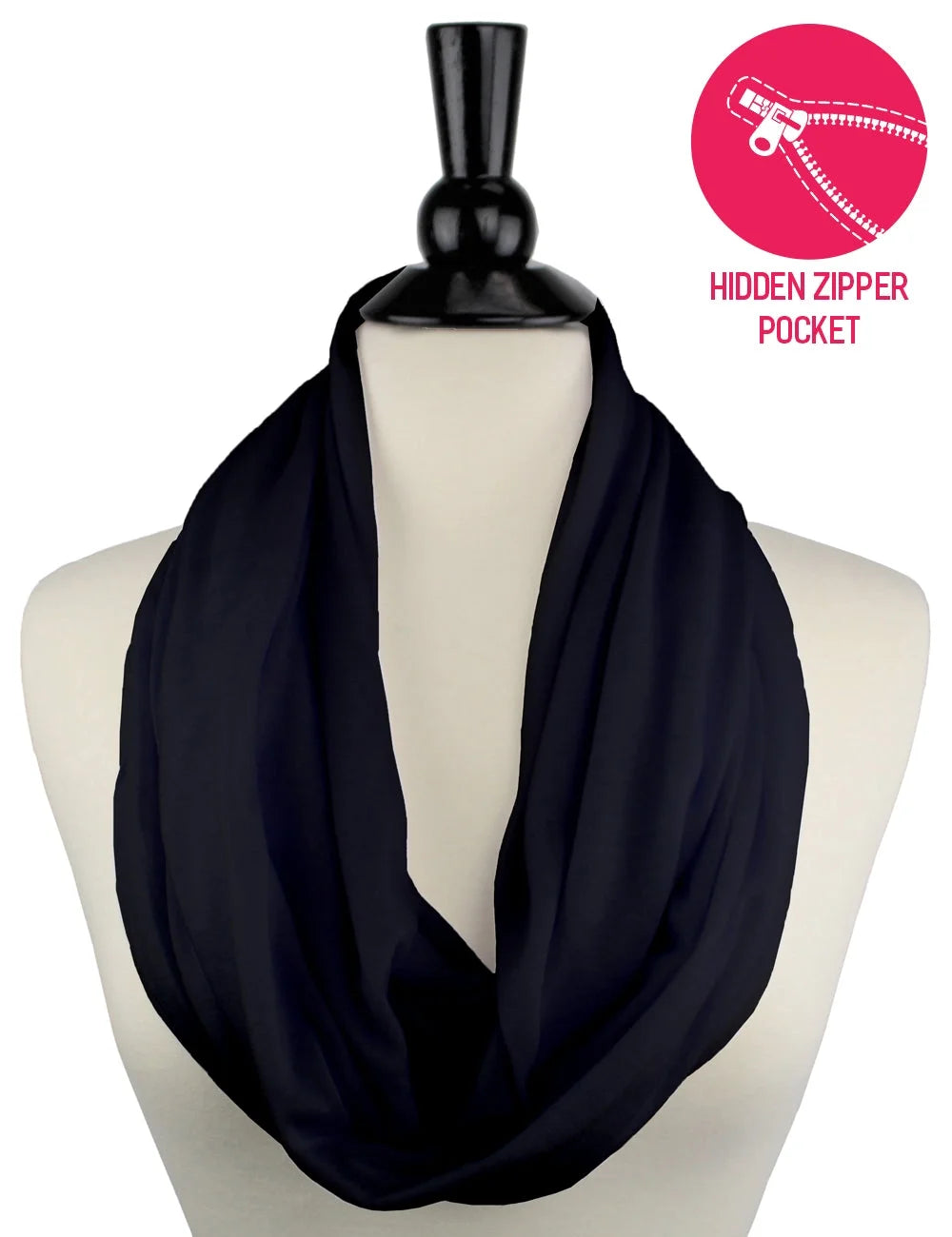 Women'S Scarf with Hidden Zipper Pocket Solid Color (Black)