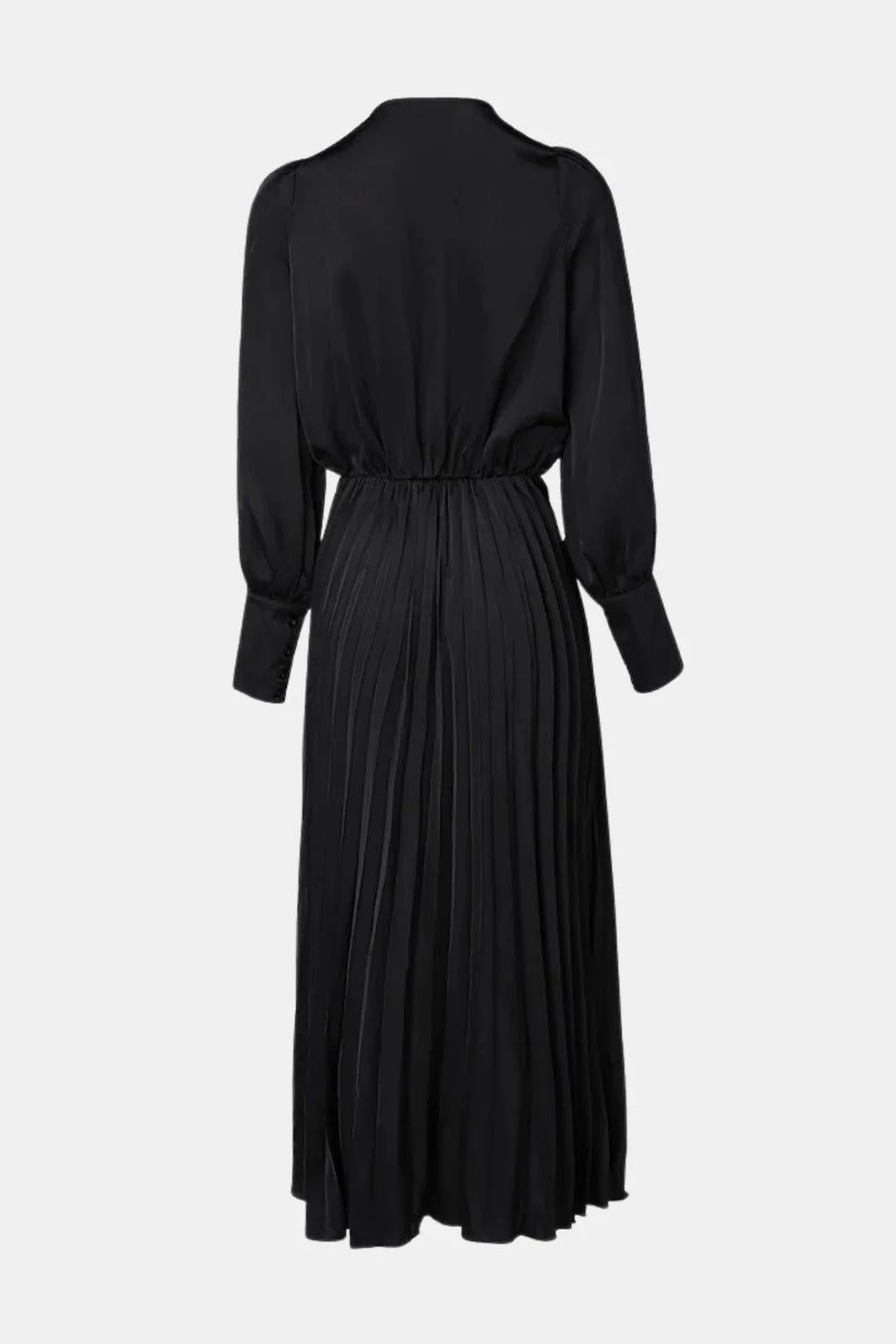 Dafne - Pleated V Neck Puff Sleeve Long Sleeve Long Dress