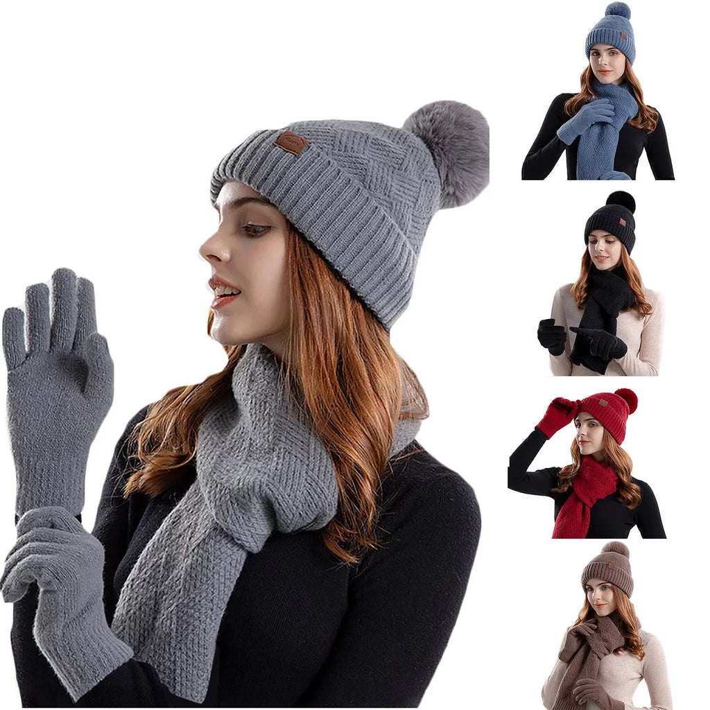 Hat Scarf and Gloves Set for Women,Winter Warm Scarfs,Gloves,Hat Combo for Women,Knitting Beanie Hat,Infinity Scarf,Touch Screen Lined Matching Gloves Set for Women