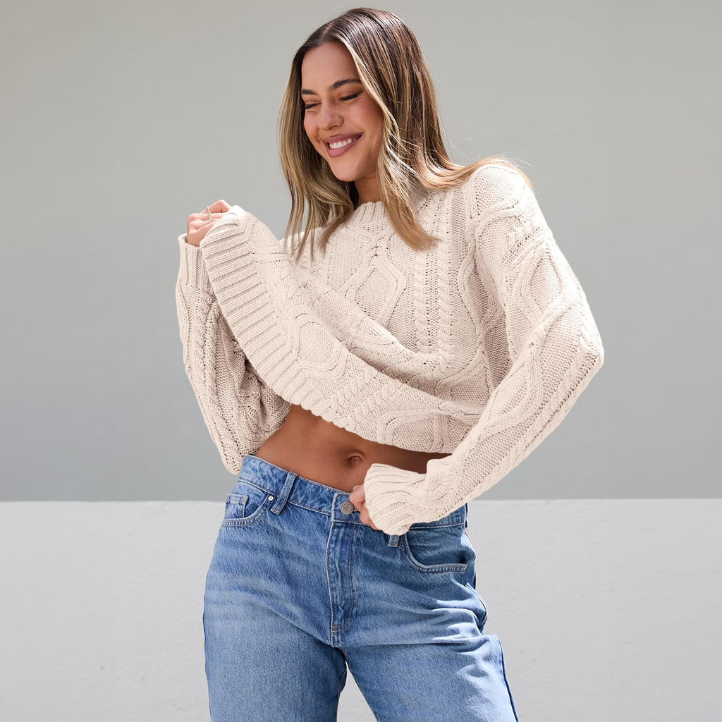 Oversized Sweaters for Women Cable Knit Crewneck Pullover Casual Long Sleeve Top Fall Womens Clothes