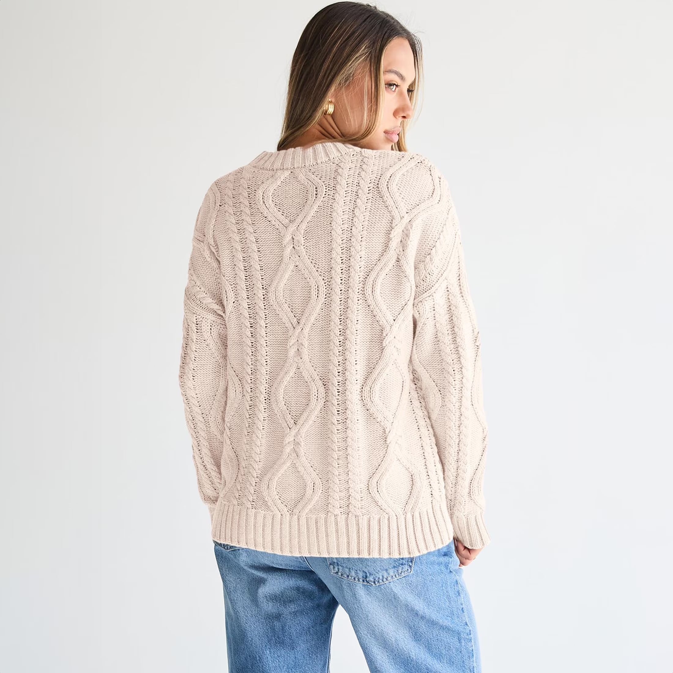 Oversized Sweaters for Women Cable Knit Crewneck Pullover Casual Long Sleeve Top Fall Womens Clothes