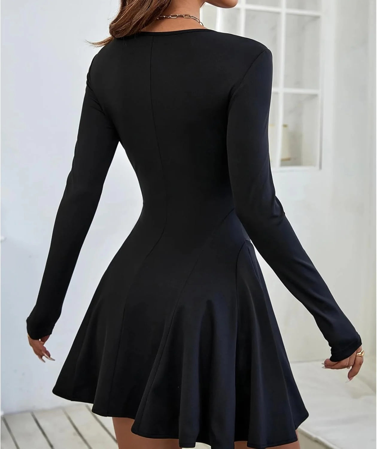 Women'S Sexy Mini Dress Crew Neck Long Sleeve Short Dress Elegant Party Dresses High Waist Wrap Bodycon Dresses Slim Fit a Line Swing Going Out Party Evening Clubbing Cocktail Attire